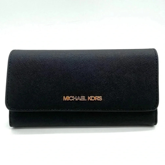Michael Kors Trifold Wallet Black/Gold - Picture 1 of 8